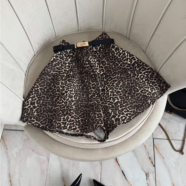 Dame Trendy Leopard Nederdel med Bælte Stilla