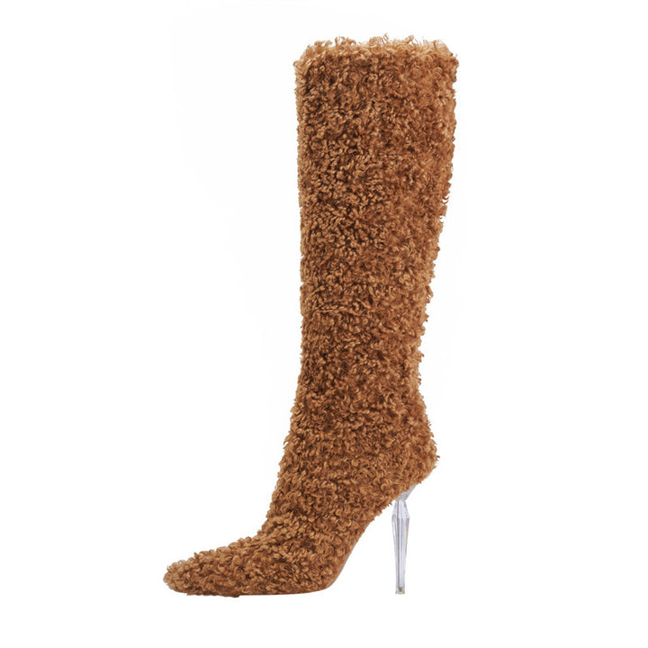 Femme Over-knæet Fuzzy Stiletto Støvler Stilla