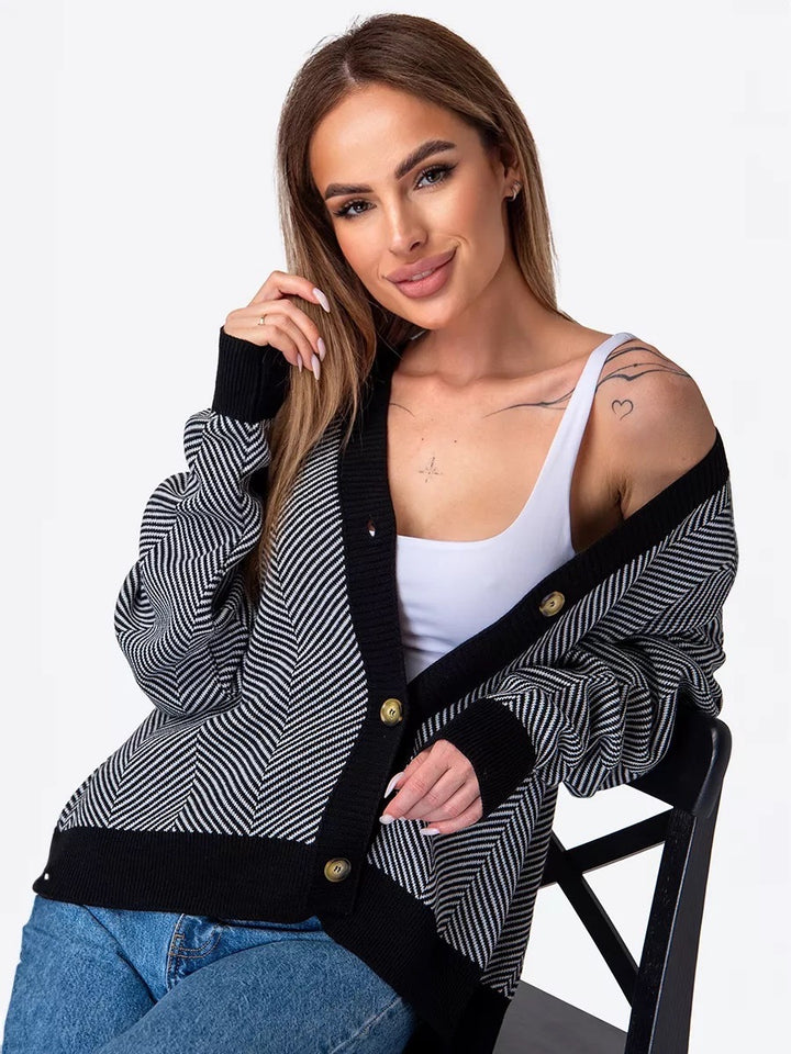 Femme Stilfuld Chevron-mønster Cardigan Stilla