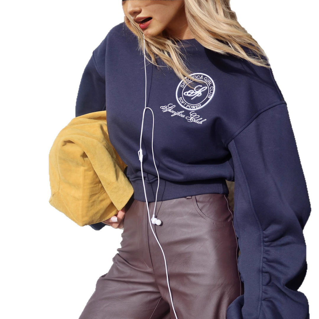 Kvinders sweatshirt med elegante puffærmer og høj kvalitet broderi Stilla