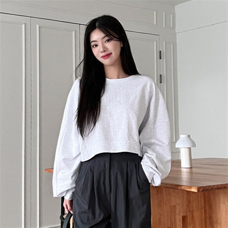 Dame cropped sweater med ballonærmer Stilla