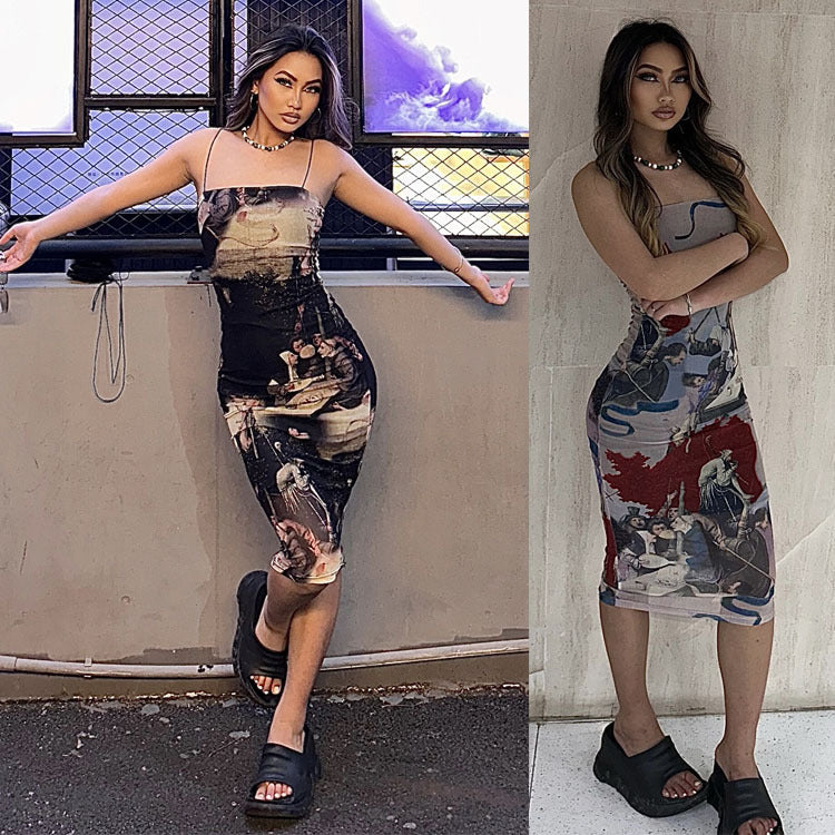 Kvinder Kunstnerisk Tryk Bodycon Midi Kjole Stilla