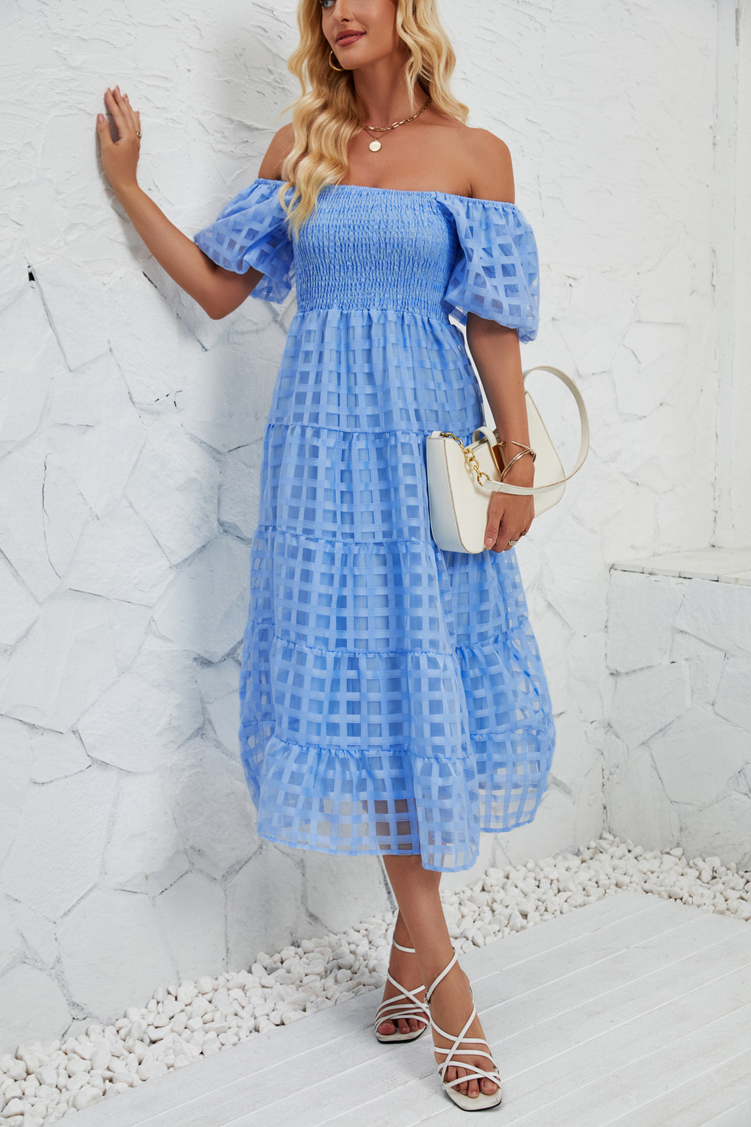 Dame Off-Shoulder Maxikjole med flæsedetaljer og luftig pasform Stilla