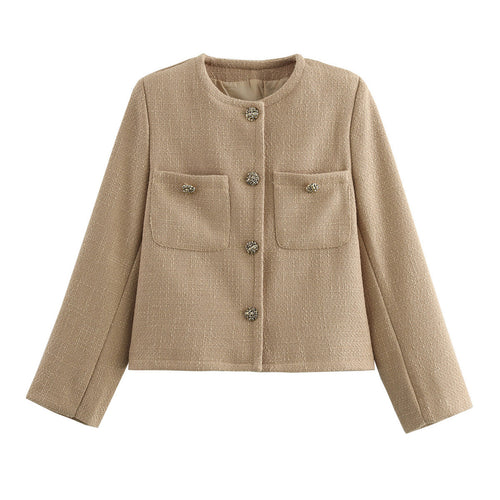 Femme Textured Tweed-Jakke med Frontlommer Stilla