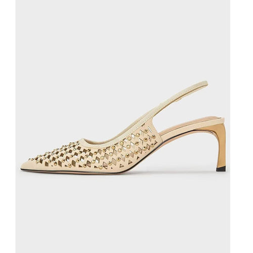 Femme Slouchy Spidsesko Slingback Hæle med dekoreret U-udskæringsdesign Stilla
