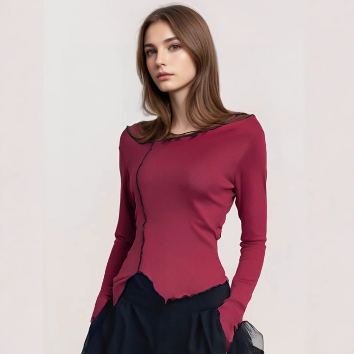 Dame Slim-Fit Langærmet skjorte med asymmetrisk kant og fine detaljer Stilla