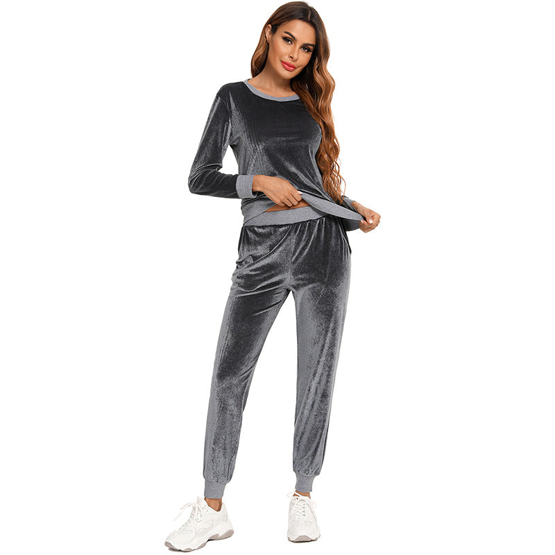 Dame Velours Loungewear-sæt med elastiske manchetter og behagelig pasform Stilla