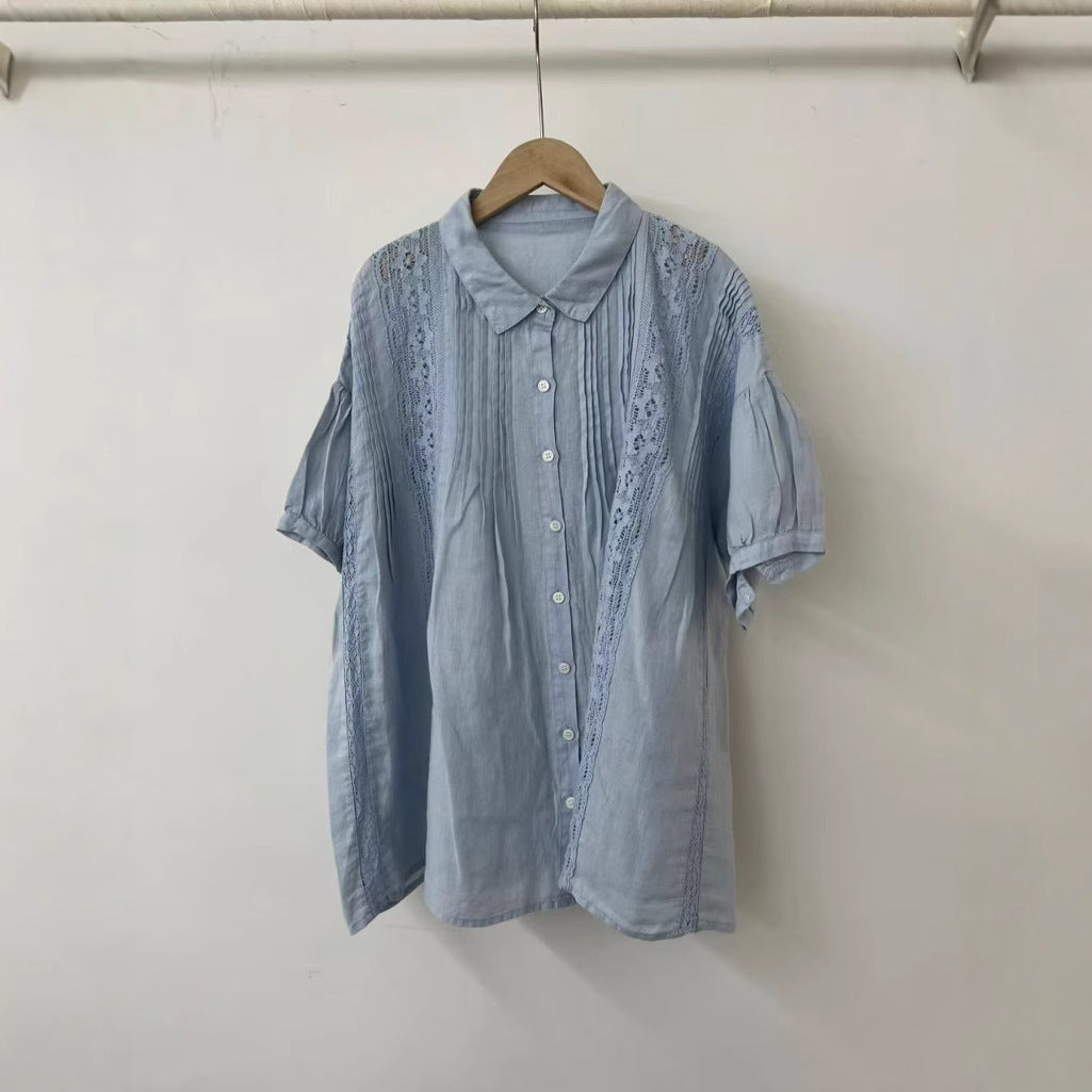 Dame Elegant Oversized Spids-Detail Knap-Op Bluse Stilla