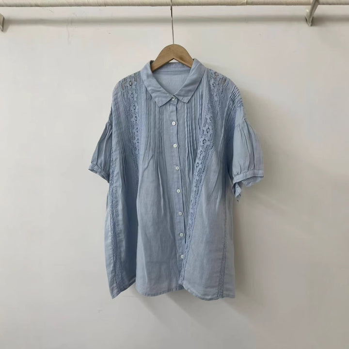 Dame Elegant Oversized Spids-Detail Knap-Op Bluse Stilla