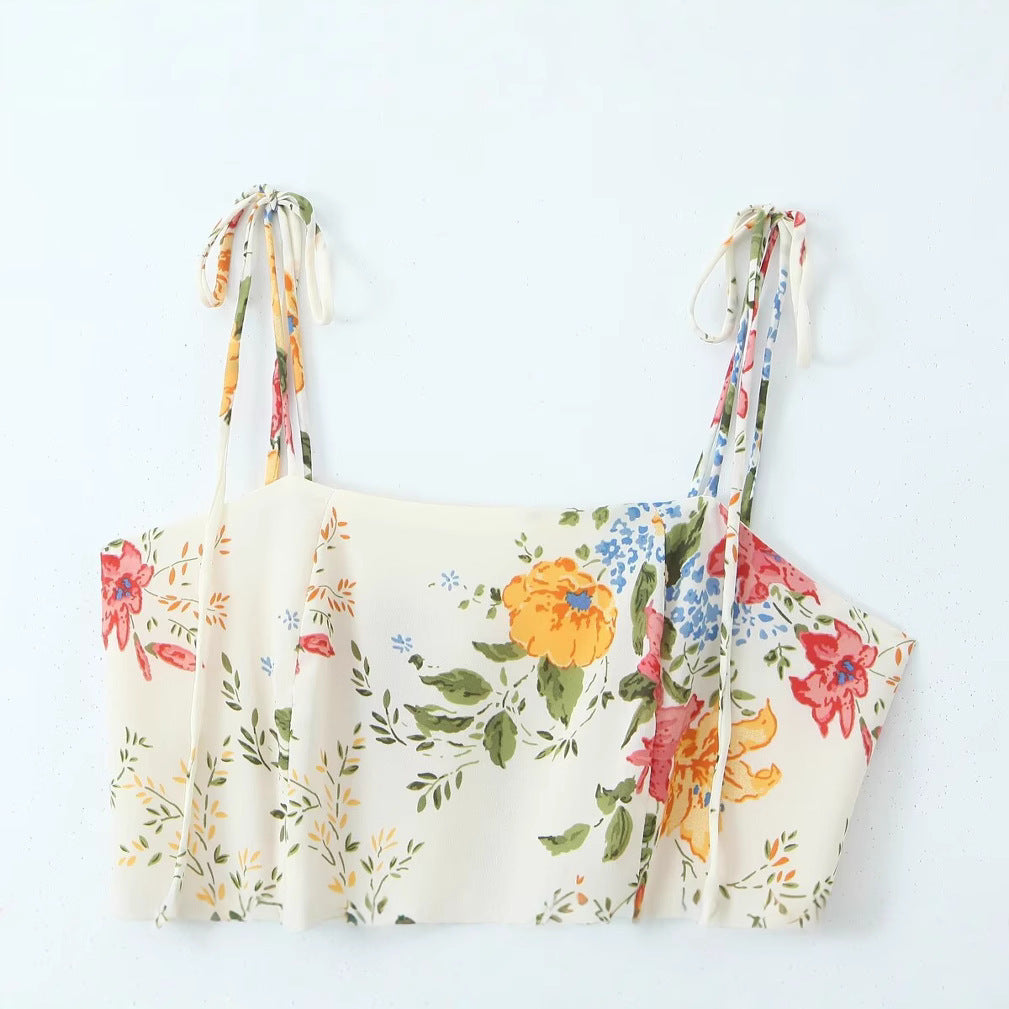 Dame Floral Print Maxikjole med justerbare bindebånd Stilla