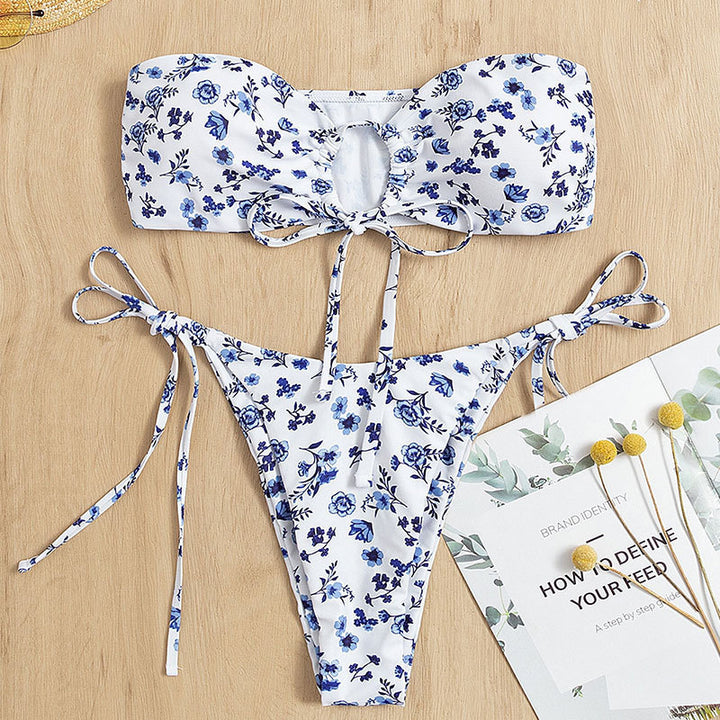 Dame Bandeau-Bikini med blomsterudskæring og justerbare stropper Skovae