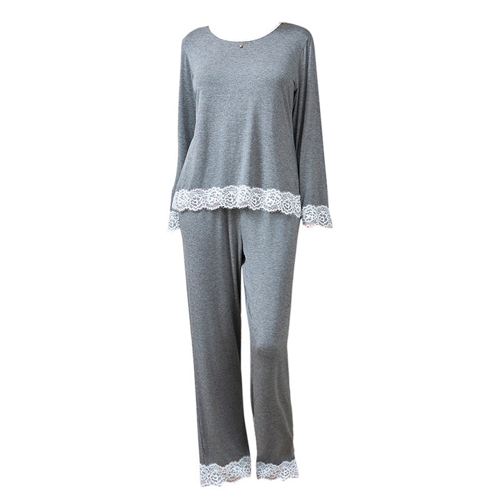 Dame Pyjama-sæt med elegant spidskant og langærmet top Stilla