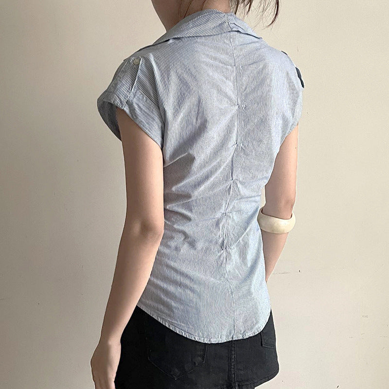Dame elegant bluse med moderne striber Skovae