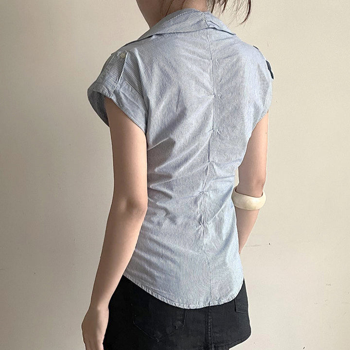 Dame elegant bluse med moderne striber Skovae