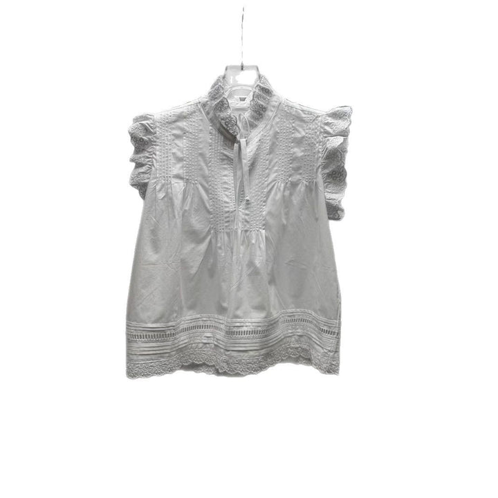 Damebluse med sarte flæse detaljer og feminin hulbroderi Stilla