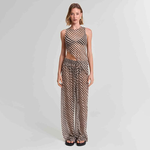 Dame stilfuld jumpsuit med asymmetrisk snit og stribemønster Stilla