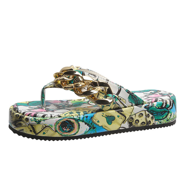 Dame plateau-sandaler med glamorøs kæderem Stilla