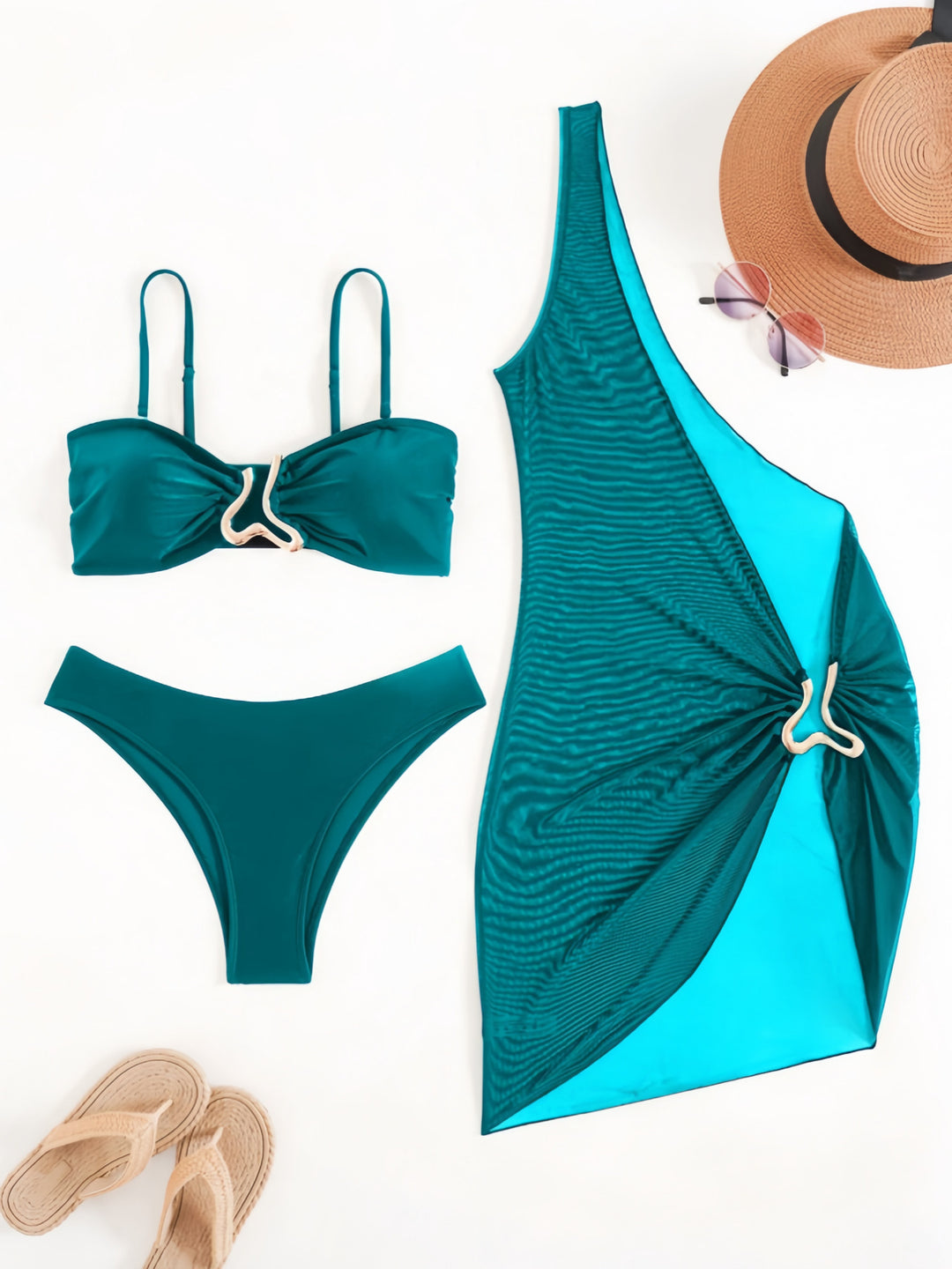 Dame Bandeau-bikini med gennemsigtigt cover-up Skovae
