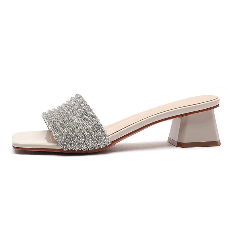 Femme Strass-dekoreret Blokhæl Slide Sandaler Stilla
