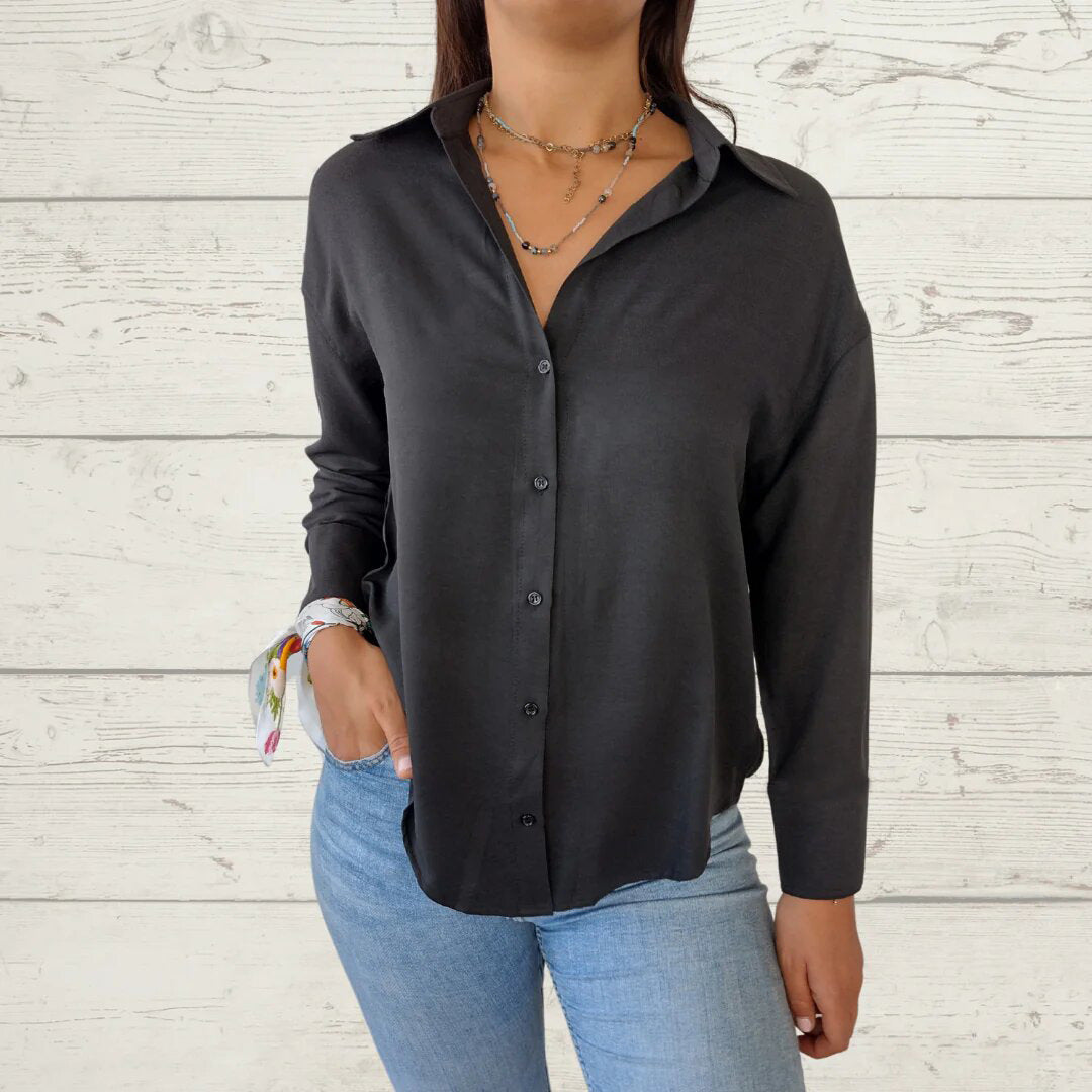 Damer elegant langærmet bluse med fint stof og feminine detaljer Stilla