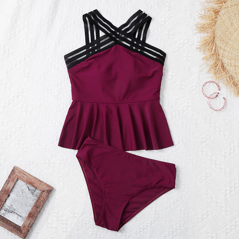 Dame plejevenlig tankini med trendy indpakningsdesign Skovae