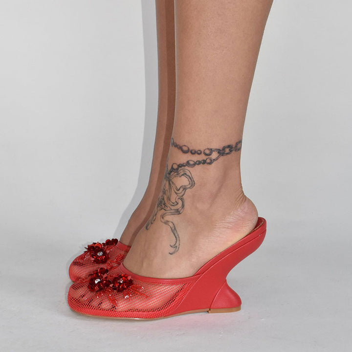 Femme Dekorative Netz-Mules med blomstermotiver Stilla