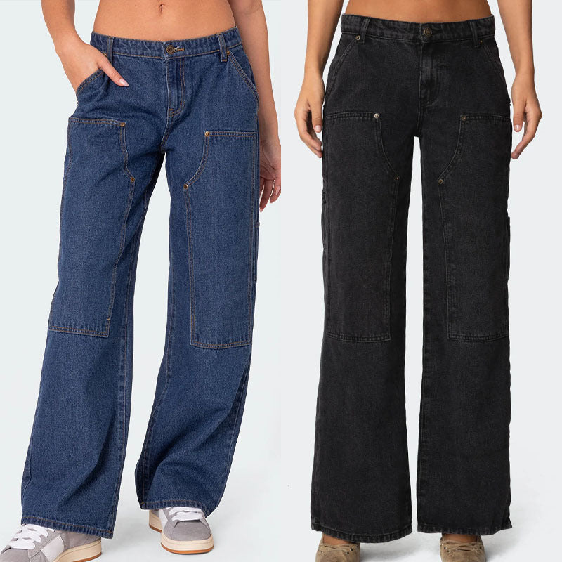 Dame Bredskåret Denim-bukser med praktiske lommer og moderne design Stilla