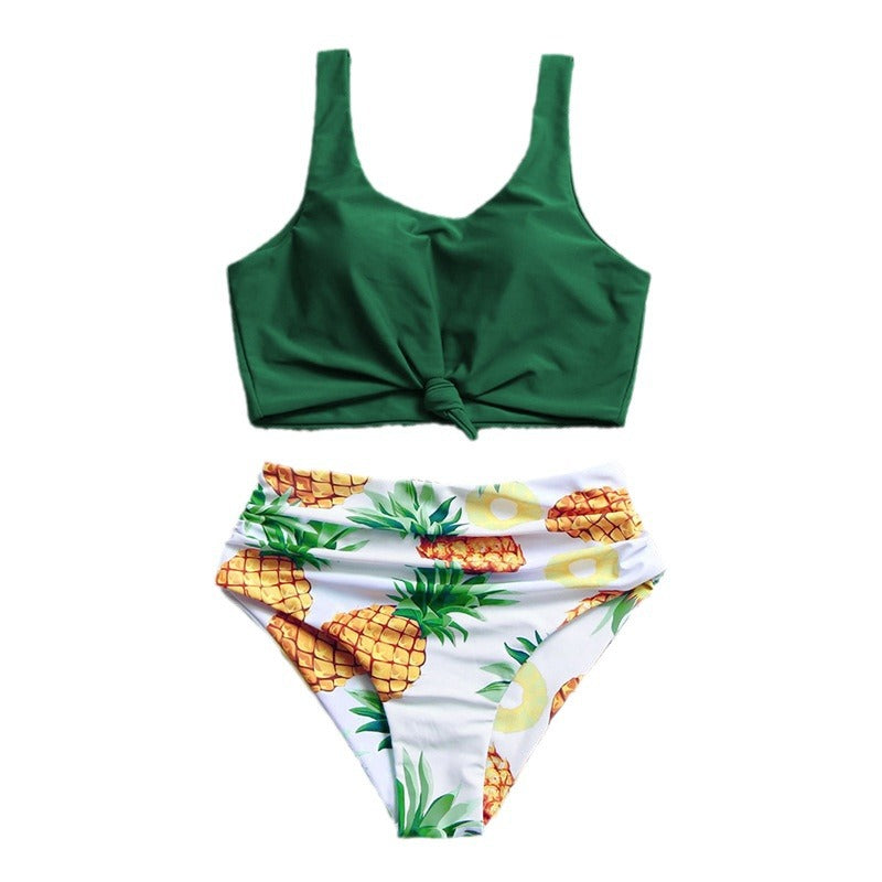 Dame bikini sæt med knudeformet top og høj talje Skovae