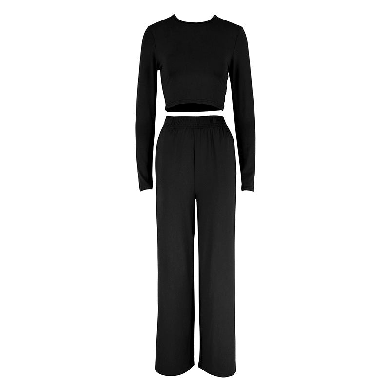 Dame Elegant To-delt Sæt med cropped top og brede bukser Skovae