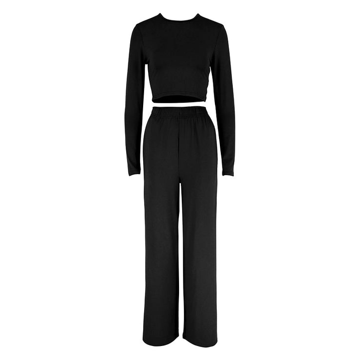 Dame Elegant To-delt Sæt med cropped top og brede bukser Skovae
