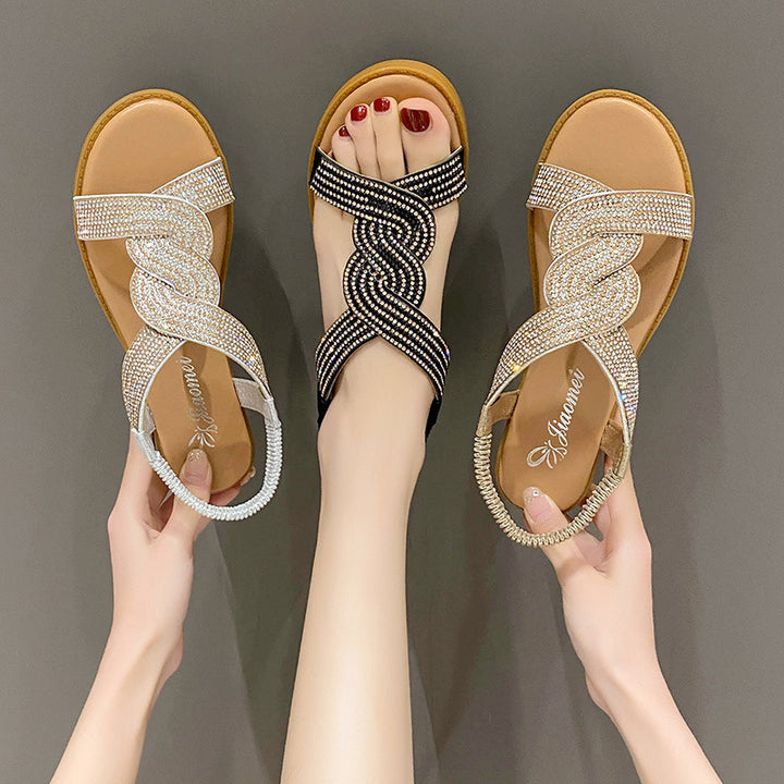 Dame sandaler med dekorative strass detaljer og komfortabelt fodseng Stilla