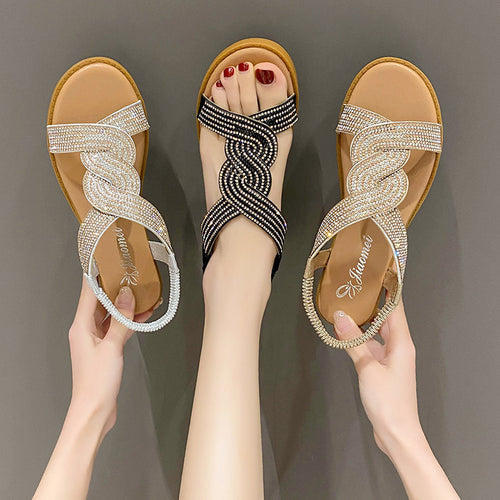 Dame sandaler med dekorative strass detaljer og komfortabelt fodseng Stilla