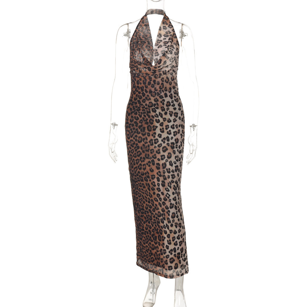 Damer Elegant Maxikjole med dyre leopardmønster og dyb V-udskæring Stilla