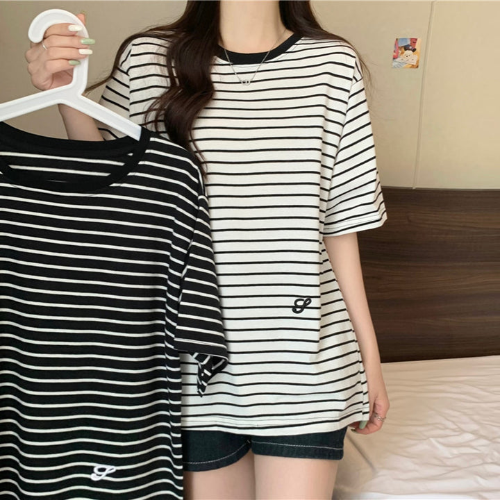 Femme Stribet Løs Komfort T-shirt Stilla