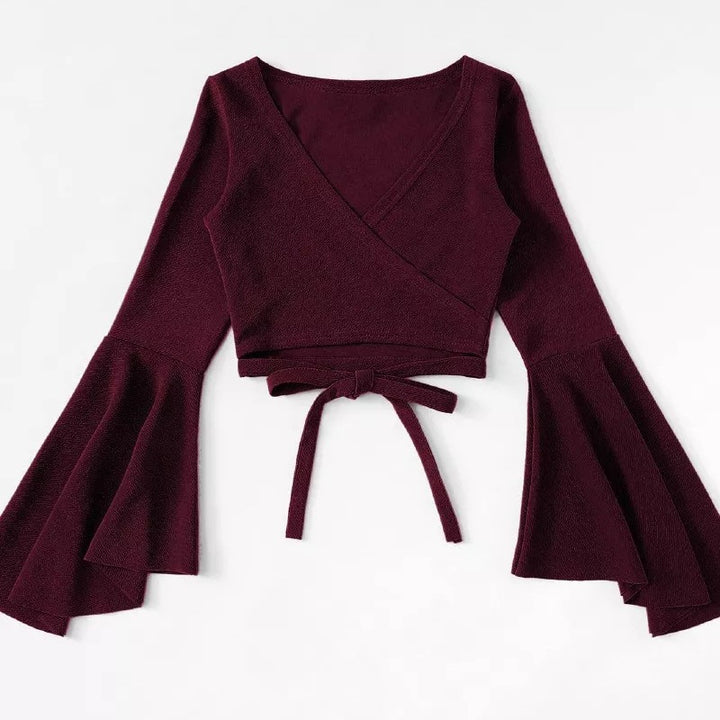 Femme Wrap Crop Top med vidt udskårne ærmer Stilla