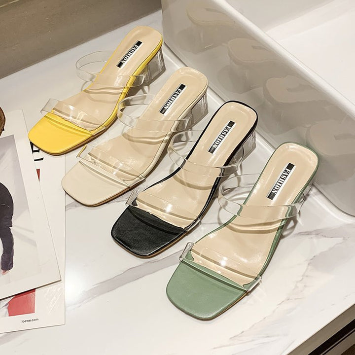 Dame Gennemsigtige Slide-Sandaler med unikt Blokhæle Stilla