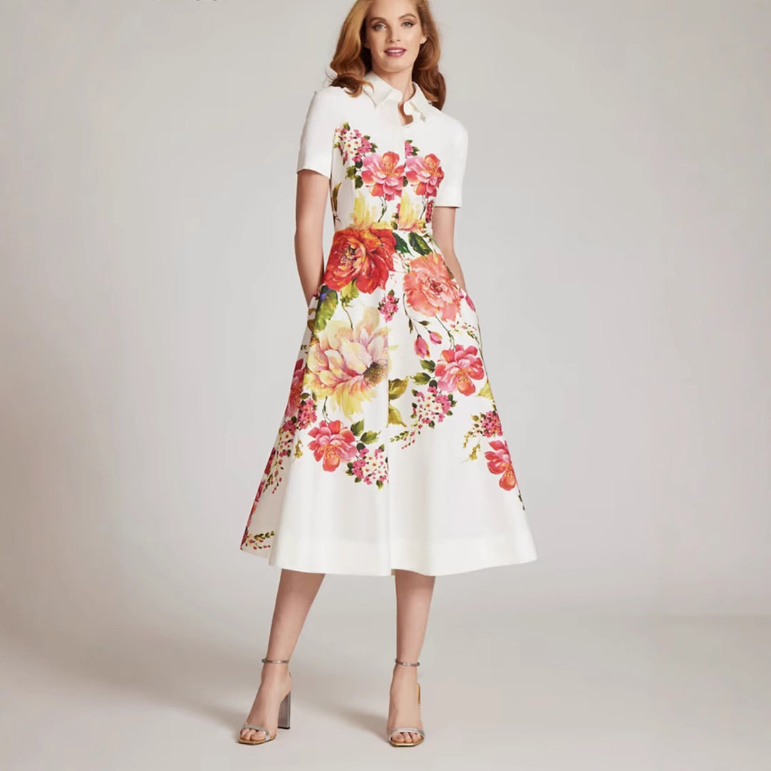 Dame Floral Print Skjortekjole Stilla