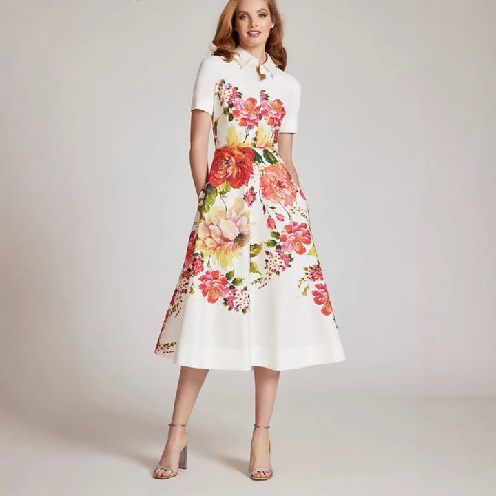 Dame Floral Print Skjortekjole Stilla
