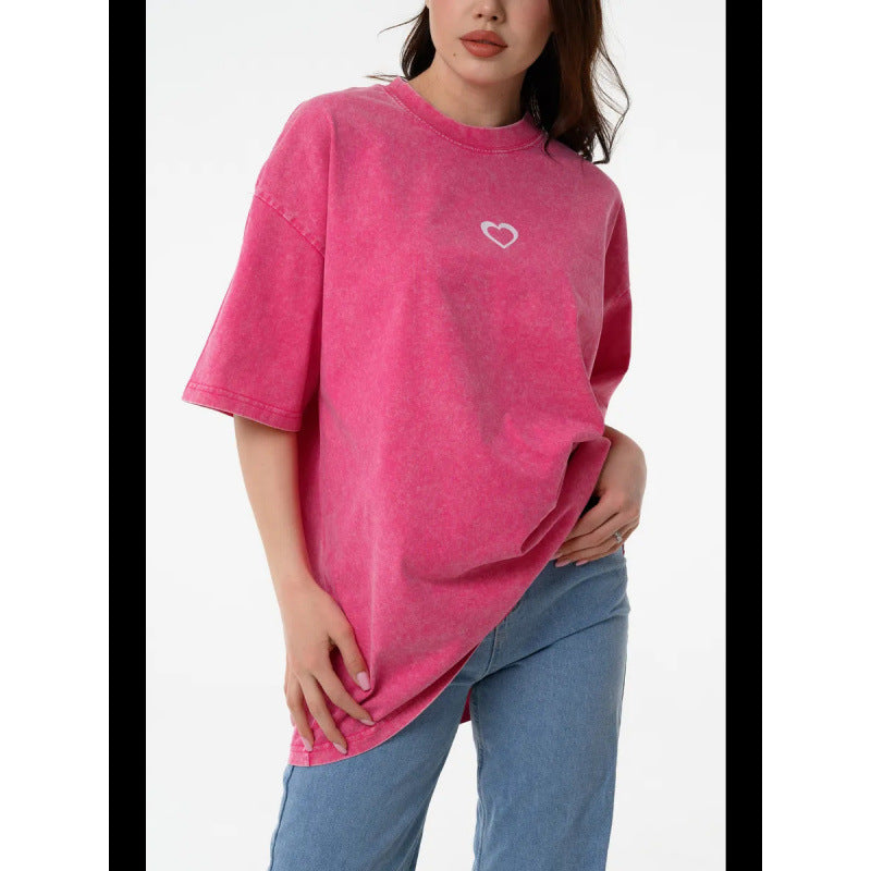 Dame Oversized T-shirt med hjerteformet tryk og afslappet pasform Stilla