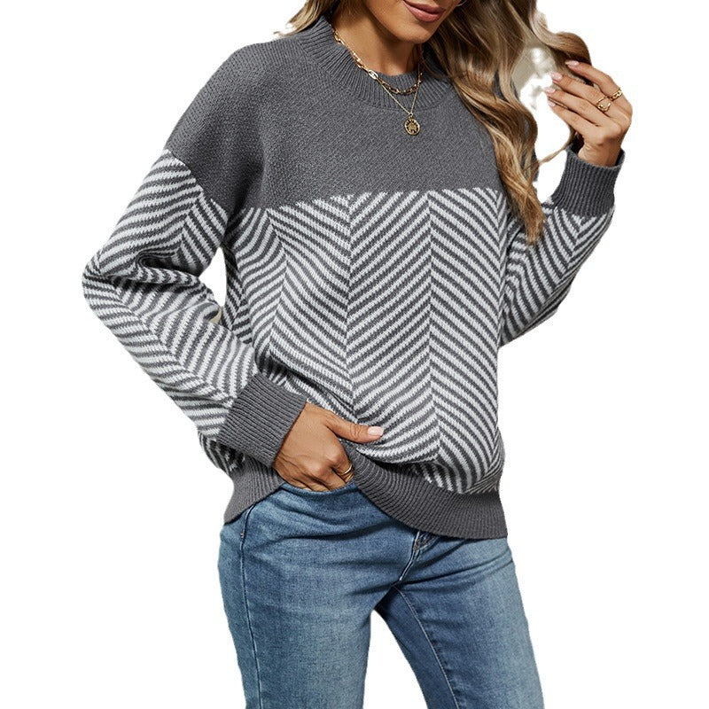 Dame strikpullover med moderne zigzag-mønster og blød greb Stilla