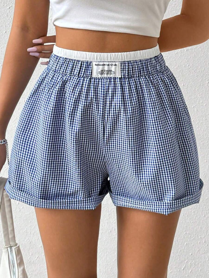 Dame afslappede Vichy-rutede shorts med elastisk talje Skovae