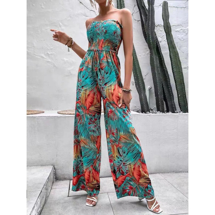 Dame Strapless Tropisk Tryk Jumpsuit Stilla