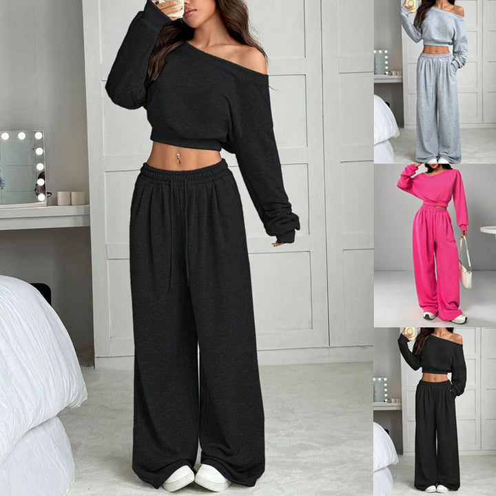 Femme Off-Shoulder Lounge-Sæt med brede Ben Bukser Stilla