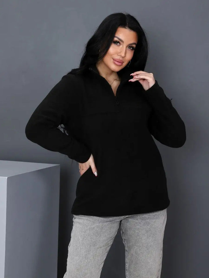 Kvinders fleece pullover med høj krave og praktisk lynlås Skovae