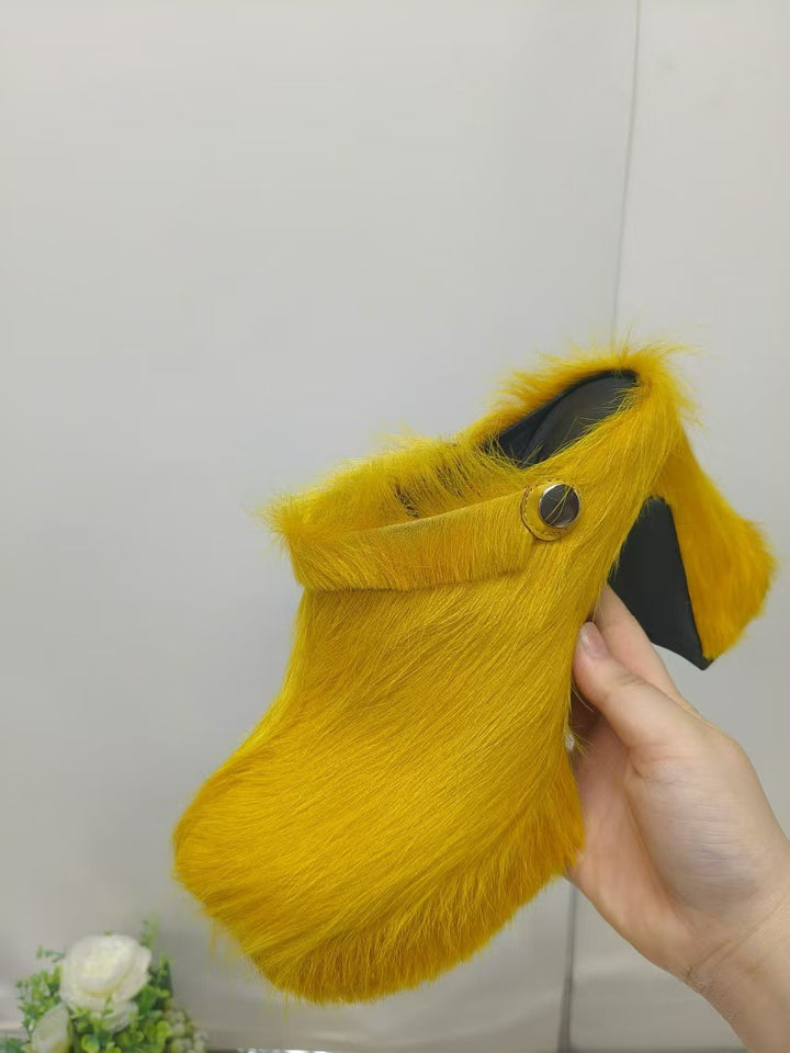 Femme Pels-Accent Chunky Hæl Clogs Stilla