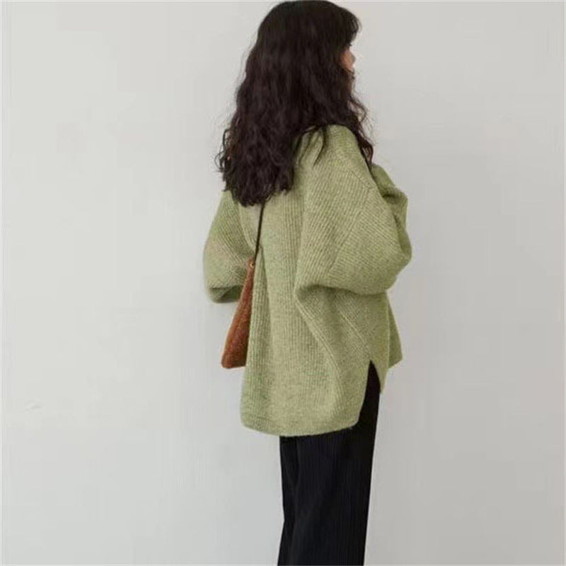 Femme V-udskæring Grovstrik Pullover Sweater Stilla