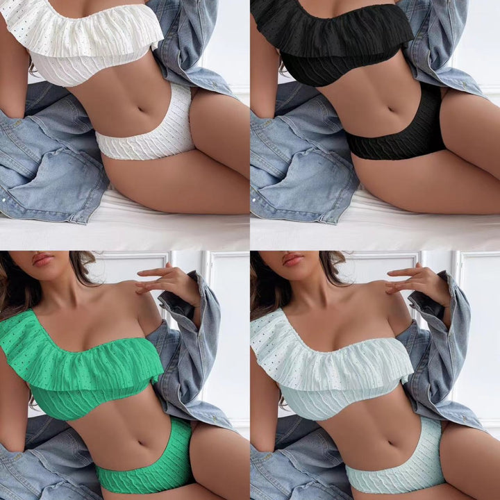 Dame bikini-top med strukturerede flæsedetaljer og høj bærekomfort Stilla