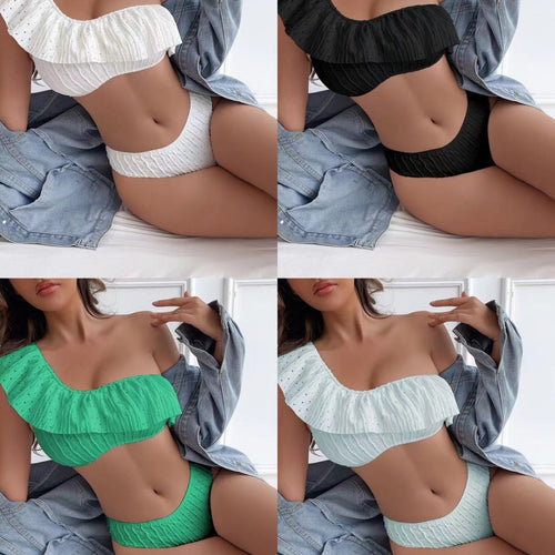 Dame bikini-top med strukturerede flæsedetaljer og høj bærekomfort Stilla