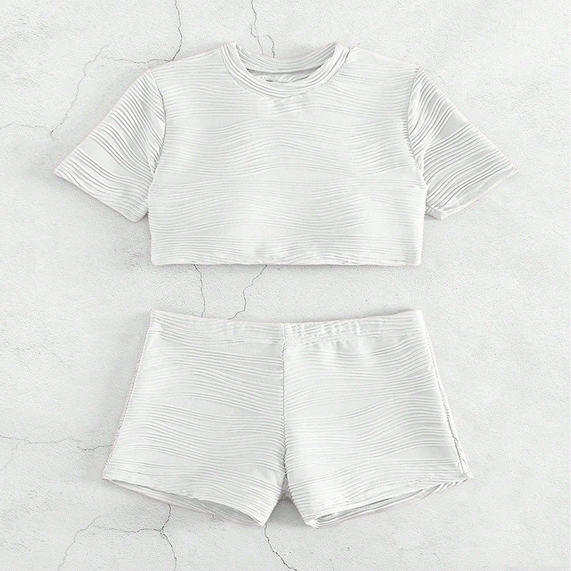Dame ribstruktur crop top og højtaljede shorts sæt Stilla