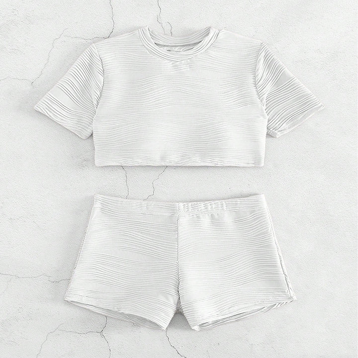 Dame ribstruktur crop top og højtaljede shorts sæt Stilla
